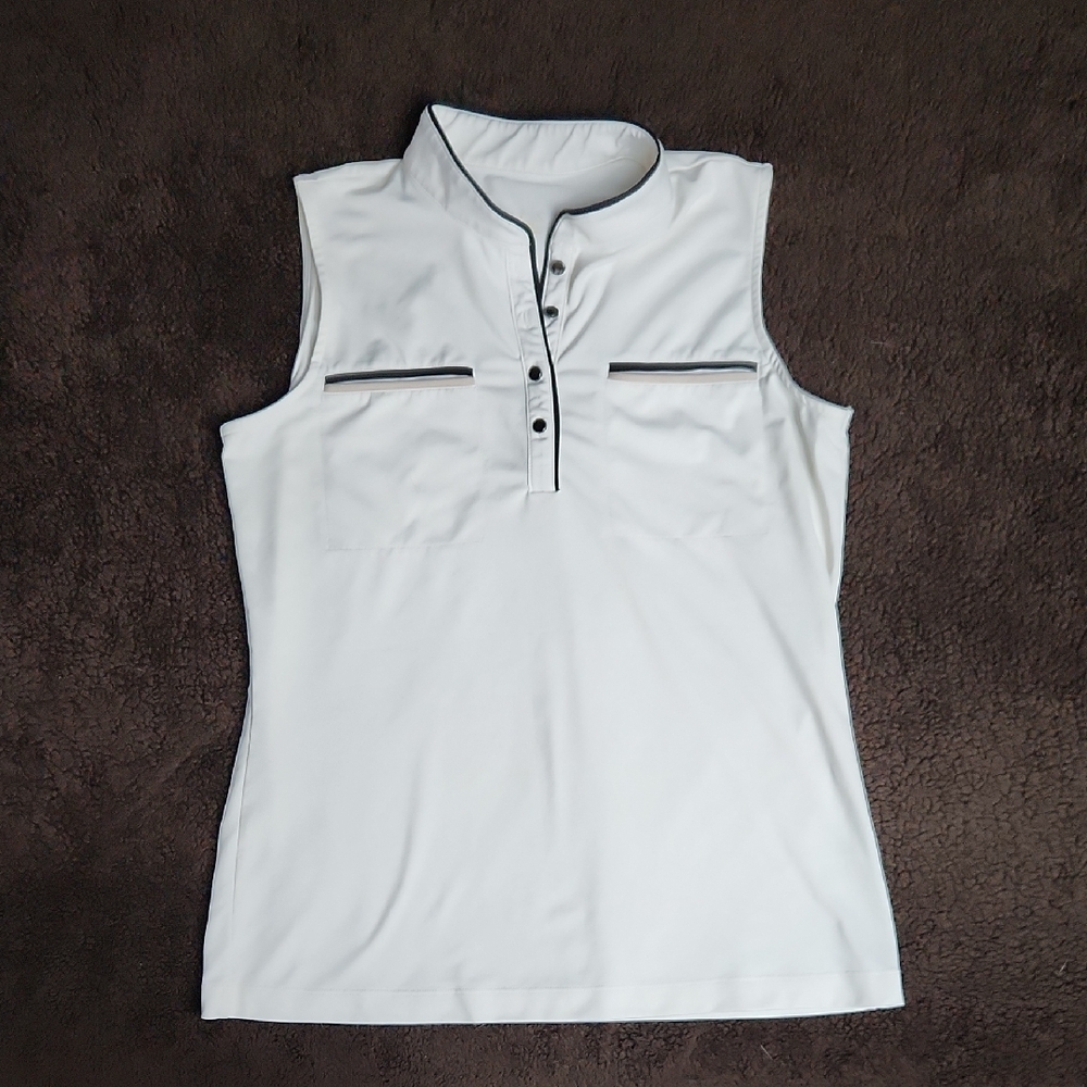 Tail White Sleeveless Golf Blouse with Mandarin Collar